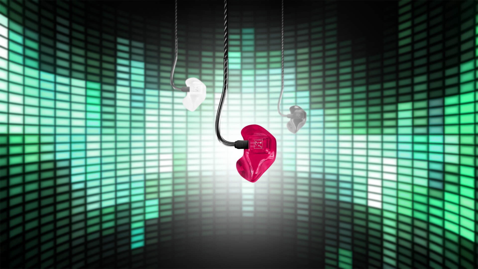 3 InEars in verschiedenen Farben mit leuchtenden Hintergrund