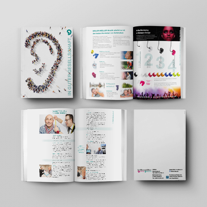 Mockup der Akustik-Broschüre von Brillen Müller.