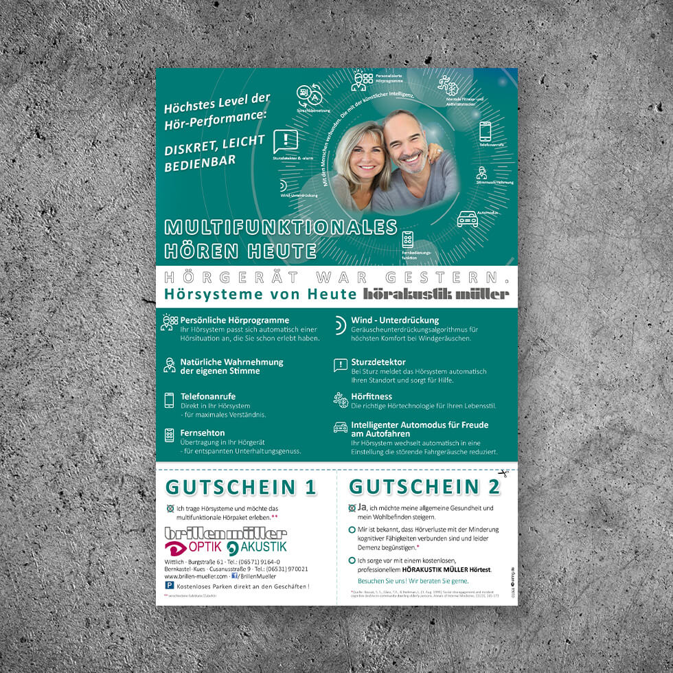 Mockup eines Flyers von Brillen Müller.