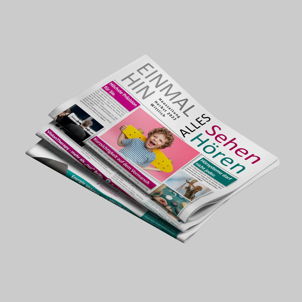 Mockup der Hauszeitung von Brillen Müller.