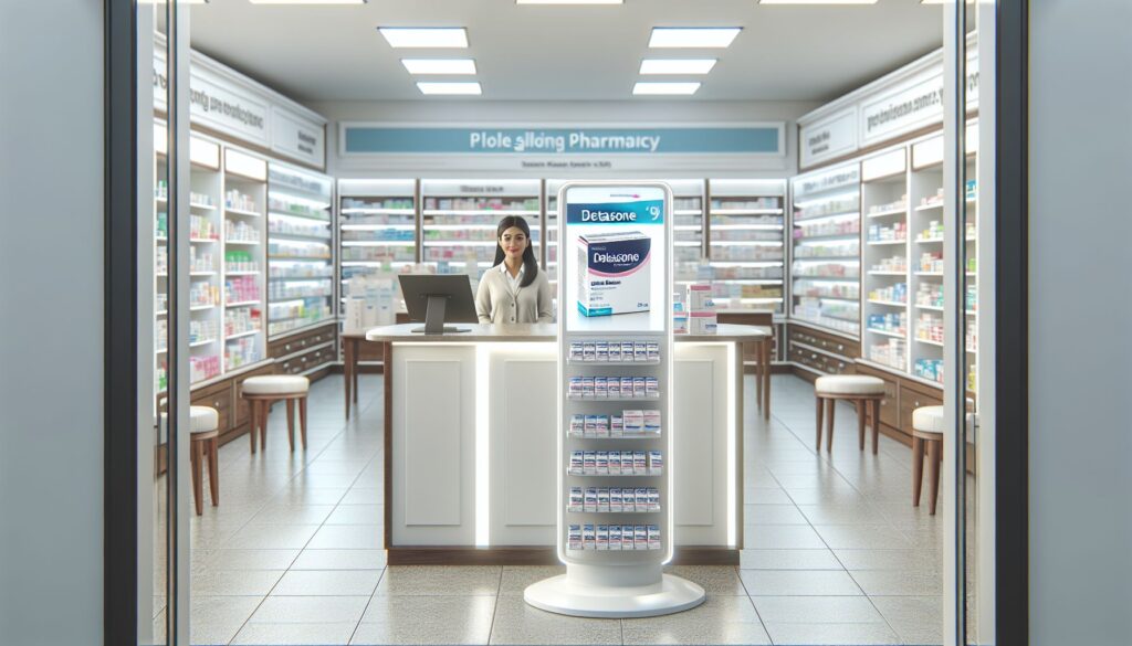 Weitwinkel-Aufnahme einer Apotheke und Apothekerin